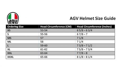 agv k1s size chart.